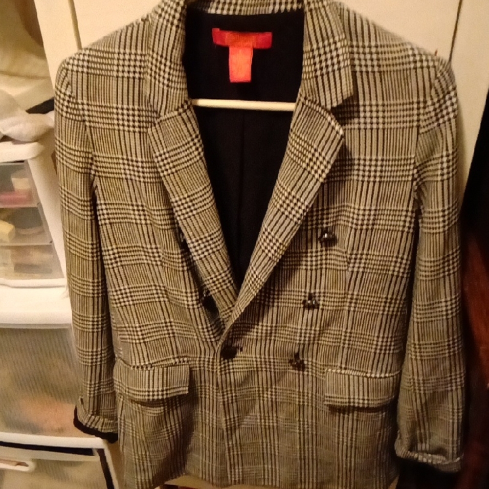 Classic Black and White Plaid Blazer